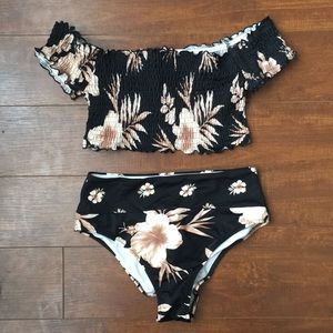 BLACK FLORAL OFF THE SHOULDER PINK BY VS SWIM SUIT